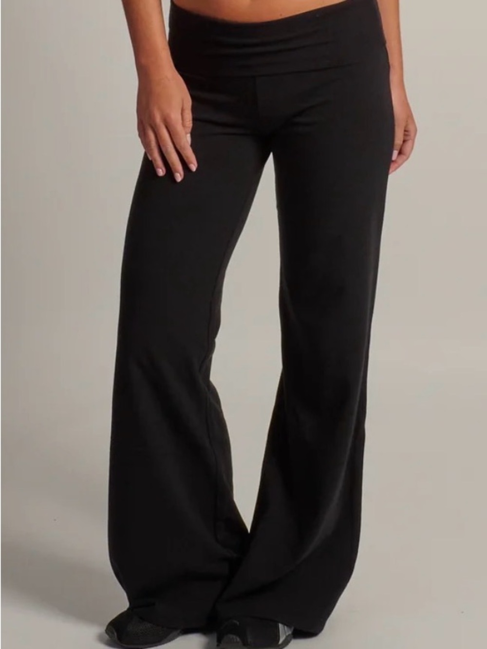 Harlow essential fold over wide leg pant - black